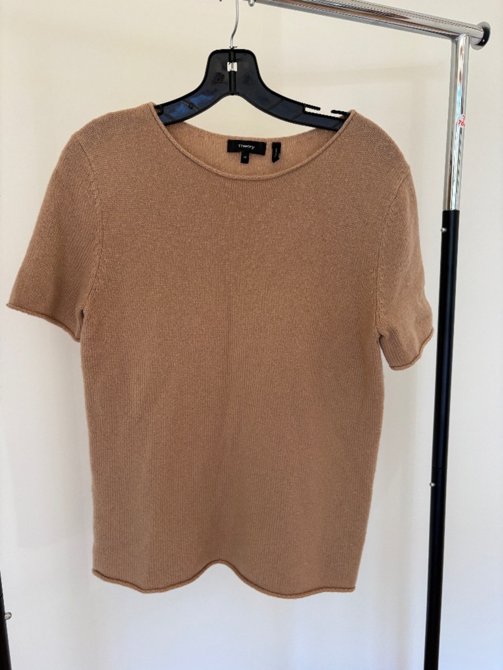 Theory Camel 100% Cashmere Short Sleeve Sweater Size M